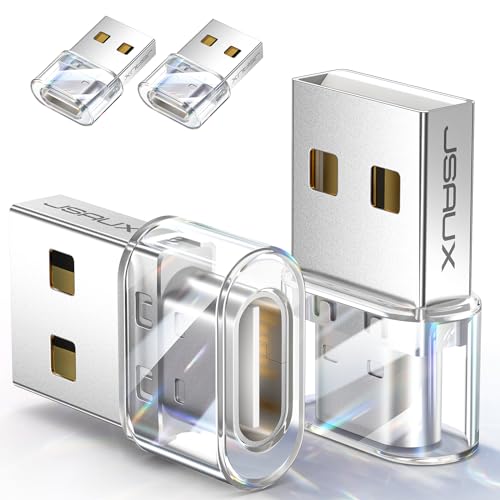 JSAUX USB C Buchse zu USB Adapter (4 Stück) 3.1A Schnellladung, USB C auf USB Stecker Adapter Kompatibel mit iPhone 16 15 14 Pro, Samsung Galaxy S24 S23, Apple Watch, Car Play, Android Auto-Crystal von JSAUX