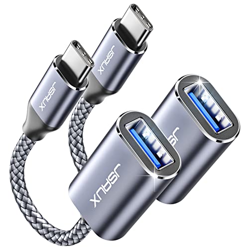 JSAUX Adapter USB C auf USB [2 Stücke] OTG Typ C auf USB 3.0 USB C Kabel kompatibel mit iPhone 15 Pro Max, iPad Pro 2022, MacBook Pro/Air, Samsung Galaxy S23/S22/S21 Ultra, Huawei P50-Grau von JSAUX