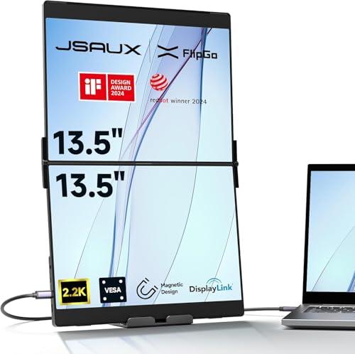 JSAUX FlipGo Pro 13.5" Dual Laptop Screen Extender, 2.2K Triple Portable Laptop Bildschirm Monitor Erweiterung, Faltbarer Tragbarer Monitor Erweiterung Kompatibel Mit Windows/macOS, DisplayLink, HiDPI JSAUX FlipGo Pro 13.5" Dual Laptop Screen Extender, 2.2K Triple Portable Laptop Bildschirm Monitor Erweiterung, Faltbarer Tragbarer Monitor Erweiterung Kompatibel Mit Windows/macOS, DisplayLink, HiDPI von JSAUX