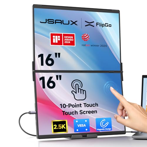 JSAUX FlipGo 16" Touchscreen Dual Laptop Screen Extender, 2.5K Triple Portable Laptop Bildschirm Monitor Erweiterung Faltbarer Tragbarer Monitor Nur für Windows, HiDPI Display, Magnetisches Design von JSAUX