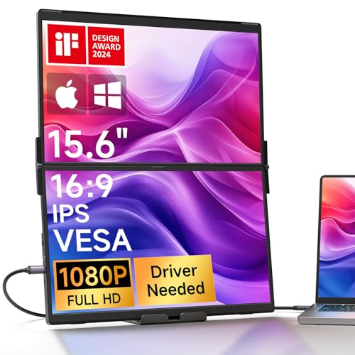 JSAUX FlipGo Pro 15.6" Dual Laptop Screen Extender, 1080P Triple Laptop Bildschirm Monitor Erweiterung, IPS Tragbarer Monitor mit Magnetfunktion Kompatibel Mit Windows/macOS (Treiber erforderlich) von JSAUX