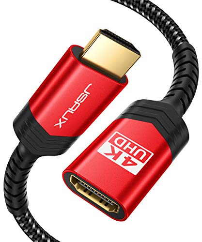 JSAUX HDMI Verlängerung Kabel, HDMI Stecker auf Buchse Verlängerung Kabel HDMI Verlängerungskabel 18Gbps Kompatibel mit TV-Stick, PS4, PS3, Xbox, 4K UHD, Full HD, 3D, ARC, Ethernet, 2M Rot von JSAUX