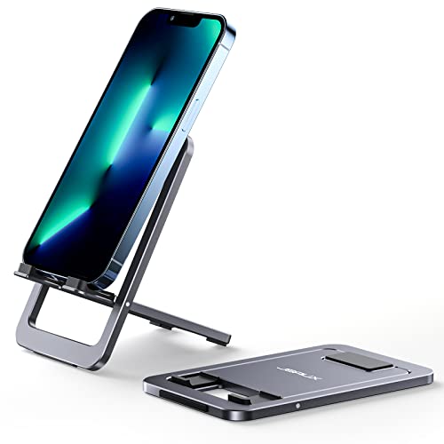 JSAUX Handy Ständer, Faltbarer Aluminium Handyhalterung Tisch Tragbar Handy Halterung Dicker-Hülle-freundlich Halter Kompatibel mit iPhone 16 15 14 13 12 Pro Max Samsung S25 S24 S23 S22 Kindle-Grau von JSAUX