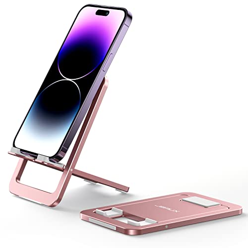 JSAUX Handy Ständer, Faltbarer Aluminium Handyhalterung Tisch Tragbar Handy Halterung Dicker-Hülle-freundlich Halter Kompatibel mit iPhone 16 15 14 13 12 Pro Max Samsung S25 S24 S23 S22 Kindle-Rosa von JSAUX