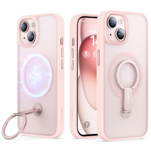 JSAUX Kompatibel mit iPhone 15 Hülle Mag-Safe, Handyhülle Ständer&Handy Ring Halter, Anti-Fingerabdruck Schutzhülle Magnetic Matte Case für Apple, RINGLAX Rosa von JSAUX