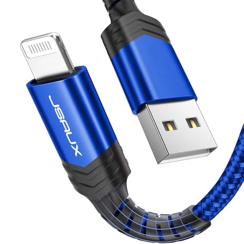 JSAUX Ladegerät für iPhone 1,2 m [MFi C89] Langlebiges Lightning-Kabel aus Nylon, sehr strapazierfähig, kompatibel mit iPhone 11, XS Max XS XR, X 8/8Plus, 7/7Plus, 6s/6sPlus, 6/6Plus, iPad blau von JSAUX