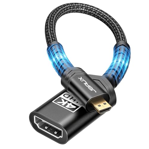 JSAUX Micro HDMI auf HDMI Adapter, 4K@60Hz HDR 3D 18Gbps, Kompatibel Mit Smartphones, Tablets, Kameras Und Andere Vergoldete Geräte - Schwarz von JSAUX