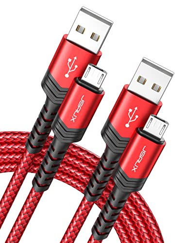 JSAUX Micro USB Kabel [2M 2 Pack], 3A Nylon Ladekabel für Android Smartphones kompatibel mit Samsung S7 Edge/S7/S6 Edge/S6/S4/S3/J3/J7, Huawei P9/P10 Lite, HTC, Kindle, Nokia, PS4 und mehr (Rot) von JSAUX