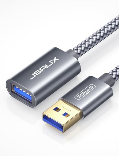 JSAUX USB 3.0 Verlängerung Kabel 0,5M USB A Stecker auf A Buchse Nylon Verlängerungskabel 5Gbps Superschnelle mit Vergoldeten Kontakte für Kartenlesegerät,Tastatur, Drucker, Scanner,Kamera usw - Grau von JSAUX