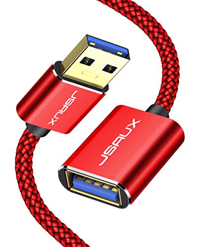 JSAUX USB 3.0 Verlängerung Kabel 0,5M USB A Stecker auf A Buchse Nylon Verlängerungskabel 5Gbps Superschnelle mit Vergoldeten Kontakte für Kartenlesegerät,Tastatur, Drucker, Scanner,Kamera usw - Rot von JSAUX