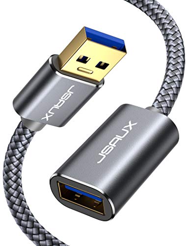 JSAUX USB 3.0 Verlängerung Kabel 1M, USB A Stecker auf A Buchse Nylon Verlängerungskabel 5Gbps Superschnelle mit Vergoldeten Kontakte für Kartenlesegerät,Tastatur, Drucker, Scanner,Kamera usw - Grau von JSAUX