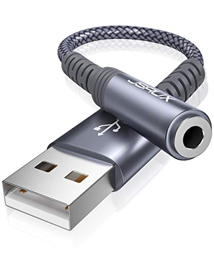 JSAUX USB A auf 3.5mm Klinke Aux Adapter, USB auf Aux Audio Headset Adapter TRRS Stereo USB Externe Soundkarte für PS4, Headset (CTIA/OMTP Standard), Mikrofon, Laptop, PC Grau von JSAUX