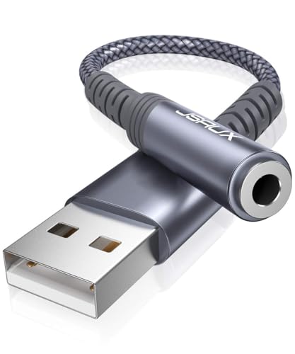 JSAUX USB A auf 3.5mm Klinke Aux Adapter, USB auf Aux Audio Headset Adapter TRRS Stereo USB Externe Soundkarte kompatibel mit PS4, Headset (CTIA/OMTP Standard), Mikrofon, Laptop, PC Grau von JSAUX