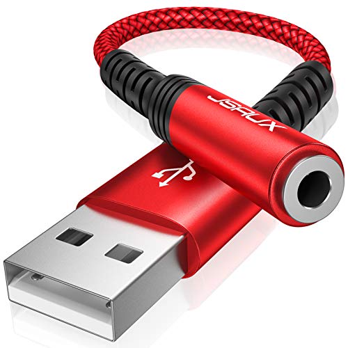 JSAUX USB A auf 3.5mm Klinke Aux Adapter, USB auf Aux Audio Headset Adapter TRRS Stereo USB Externe Soundkarte für PS4, Headset (CTIA/OMTP Standard), Mikrofon, Laptop, PC Rot von JSAUX