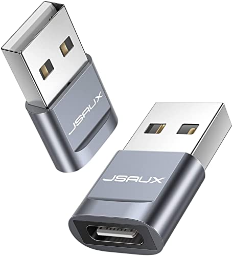 JSAUX USB A auf USB C Buchse Adapter [2 Stück] Typ C Kompatibel für iPhone 15/15 Pro Max/14/13/12, Samsung Galaxy S20/S20+/S20 FE/S21/Note 20/Note 10/A70/A50/A90, Apple Watch Series 7-Grau von JSAUX