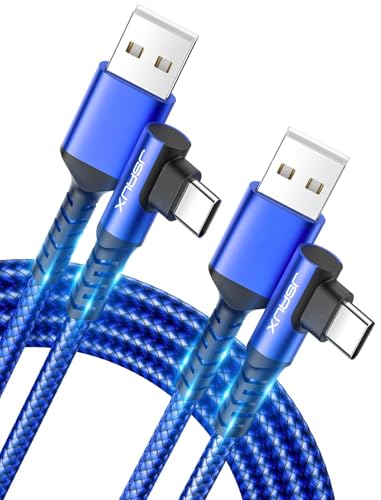 JSAUX USB C Kabel [2 Stück 2M] 3,1A Schnellladung, 90 Grad Winkel USB Typ C Ladekabel Kompatibel mit iPhone 16 15 Pro, Samsung Galaxy S24 S23 S22 S20 S10, A13 A53 A52 A73, Xiaomi Redmi Note 11 10-Blau von JSAUX