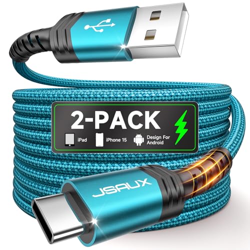 JSAUX USB C Kabel 3.1A [2 Stück 2M], Ladekabel USB C Nylon Geflochten Schnellladekabel Kompatibel mit Samsung Galaxy S25 S24 S23 Ultra S22 S21 S20, iPhone 16 15 Pro Max, CarPlay, PS5 Controller-Grün von JSAUX