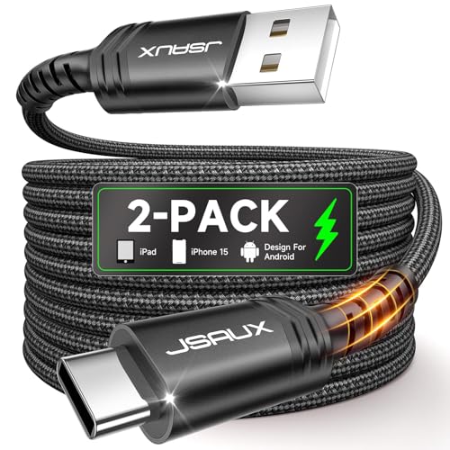 JSAUX USB C Kabel 3.1A [2 Stück 2M], Ladekabel USB C Nylon Geflochten Schnellladekabel Kompatibel mit Samsung Galaxy S25 S24 S23 Ultra S22 S21, iPhone 16 15 Pro Max, CarPlay, PS5 Controller-Schwarz von JSAUX