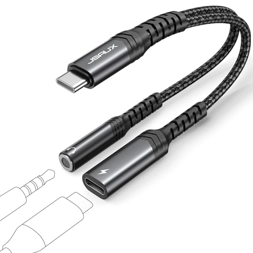 JSAUX USB C Kopfhörer Adapter und Laden, 2 in 1 Typ C auf 3.5mm Klinke AUX Adapter Unterstützt PD 60W Schnellladung Kompatibel mit iPhone 15 Pro Max von JSAUX