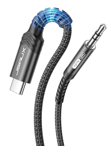 JSAUX USB C auf Klinke AUX Kabel 1M, USB C zu 3,5mm Jack Auto Kopfhörer Adapter Nylon Geflochtene Aux Kabel für iPhone 15 Pro Max/15 Plus, Samsung Galaxy S23/S22/S21 Ultra, Huawei P40/Mate40-Schwarz von JSAUX