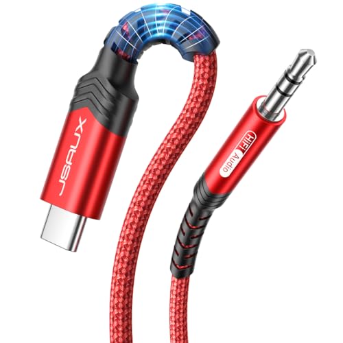 JSAUX USB C auf Klinke AUX Kabel 1M, USB C zu 3,5mm Jack Auto Kopfhörer Adapter Nylon Geflochtene Aux Kabel für iPhone 15 Pro Max/15 Plus, Samsung Galaxy S23/S22/S21 Ultra, Huawei P40/Mate40-Rot von JSAUX