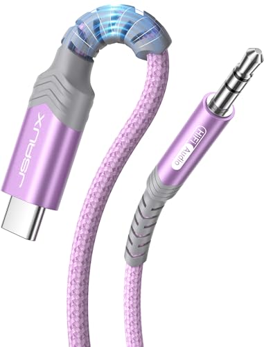 JSAUX USB C auf Klinke AUX Kabel 1M, USBC zu 3,5mm Jack Auto Kopfhörer Adapter Nylon geflochtene Aux Kabel Kompatibel mit iPhone 15 Pro Max/15 Plus, Galaxy S23/S22/S21 Ultra, Huawei P40/Mate40-Lila von JSAUX