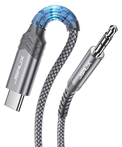 JSAUX USB C auf Klinke AUX Kabel 1M, USBC zu 3,5mm Jack Auto Kopfhörer Adapter Nylon geflochtene Aux Kabel für Huawei P40/P30/P20/Mate 20/30,Samsung Galaxy S20/S20+/Note20/10/A8/A80,Oneplus 7-Grau von JSAUX