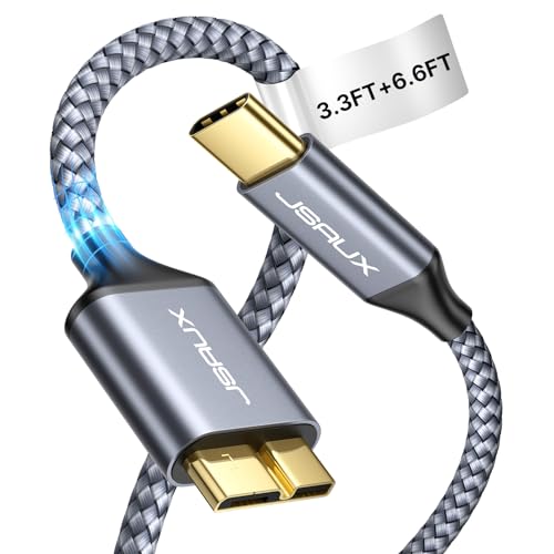 JSAUX USB C auf Micro B Kabel (1m+2m), Typ C 3.0 zu Micro B Festplattenkabel USB C Stecker auf Micro-B Kompatibel mit der Externen Festplatte Toshiba/Seagate/WD, MacBook, Samsung S21/S20/S10-Grau von JSAUX