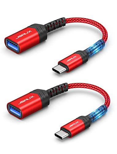 JSAUX Adapter USB C auf USB [2 Stücke], OTG USB Typ C Adapter Kabel kompatibel mit iPhone 16 Pro Max/15 Pro Max, iPad, MacBook Pro/Air, Galaxy S24/S23/S22 Ultra, Huawei P50-Rot von JSAUX