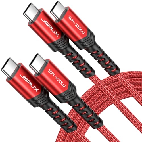 JSAUX USB C auf USB C Kabel (2-Stück 2M+2M) 100W/5A USB‑C Gewebtes Ladekabel Schnellladekabel Kompatibel mit iPhone 15 Plus/15 Pro Max Samsung Galaxy S24 S23 A54 MacBook Pro Air M3 iPad Pro PS5 Rot von JSAUX