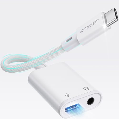 JSAUX USB C zu 3,5 mm Kopfhörer und Ladegerät Adapter, 2 in 1 Typ C zu Aux Audio Jack mit PD 60W Schnelllade-Dongle für Stereo-Kopfhörer kompatibel mit iPhone 15 Pro Max/15, Samsung S24/S23, iPad Pro von JSAUX