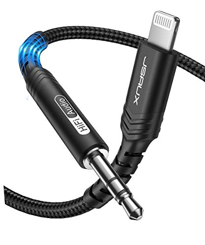 JSAUX iPhone AUX Kabel Auto Audio Kabel 1,8M [Apple MFi Zertifiziert] Lightning zu 3,5mm Klinke kopfhörer Nylon Kabel Kompatibel mit 13 13 Mini 13 Pro 12 12 Pro 12 Pro Max 11 11 Pro X XS XR 8 -Schwarz von JSAUX
