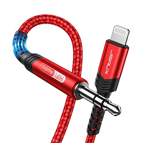 JSAUX iPhone AUX Kabel Auto Audio Kabel 1,8M [Apple MFi Zertifiziert] Lightning zu 3,5mm Klinke kopfhörer Nylon Kabel Kompatibel mit 14 13 13 Pro 13 Pro Max 12 12 Pro 11 11 Pro Max X XS XR 8 -Rot von JSAUX