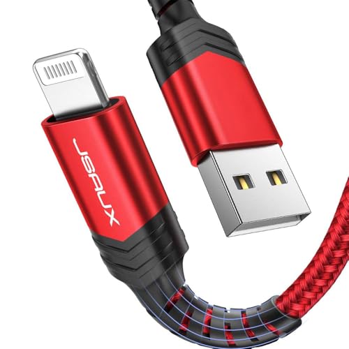 JSAUX Ladegerät für iPhone 1,2 m [MFi C89] Langlebiges Lightning-Kabel aus Nylon, sehr strapazierfähig, kompatibel mit iPhone 11, XS Max XS XR, X 8/8Plus, 7/7Plus, 6s/6sPlus, 6/6Plus, iPad rot von JSAUX