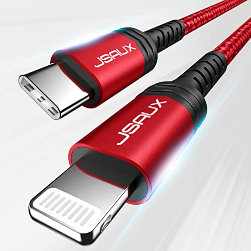 USB C auf Lightning Kabel [1.2m, MFi Zertifiziert], JSAUX iPhone 14 schnellladekabel Typ C Lightning Ladekabel kompatibel mit iPhone 14/14 Plus/14 Pro/14 Pro Max/13/13 Pro/13 Pro Max/12 Pro Max/11-Rot von JSAUX