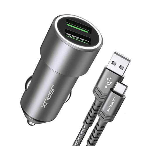 Zigarettenanzünder USB, JSAUX USB Zigarettenanzünder Adapter, Kfz Ladegerät 36W/12V USB Adapter Auto, Dual QC3.0 Schnellladung USB Ladegerät Auto mit USB-C Kabel 1M Kompatibel mit Samsung, iPhone-Grau von JSAUX