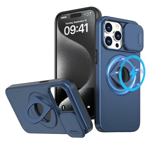 JSENMlN Magnetische Schutzhülle für iPhone 14 Pro Max, kompatibel mit MagSafe mit Ringständer, Militärqualität, Fallschutz für iPhone 14 Pro Max, Blau von JSENMlN