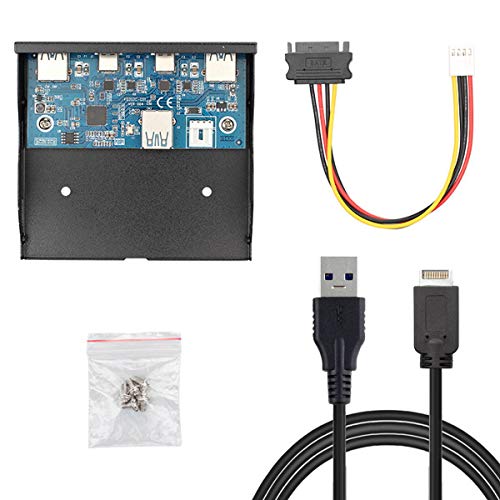 JSER USB 3.1 Frontpanel-Header, 19-polig auf USB-C & USB 3.0 HUB 4 Ports, Frontpanel, Motherboard-Kabel, kompatibel mit 8,9 cm Diskettenschacht von JSER