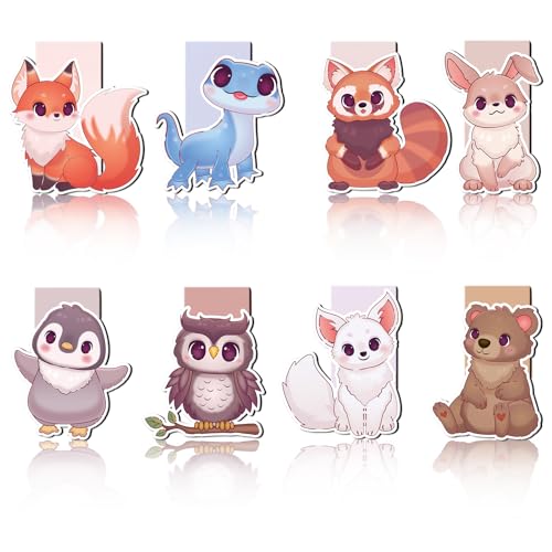 JSRQT 8 Stück Lesezeichen Magnetisch Niedlichen Tier Magnet Book Marks Druck auf 2 Seiten Bookmarks Markierungen für Lehrer Studenten Buchliebhaber Magnetic Markings von JSRQT