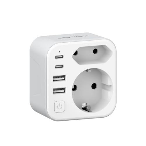 JSVER Reiseadapter USA, Typ B Adapter 2 Fach USA Deutschland Reisestecker Adapter mit 4 USB-Anschlüssen 2 USB C&2 USB A(3,4A 17W) Steckdosenadapter Typ B für für Amerika Kanada Mexiko (Weiß) von JSVER