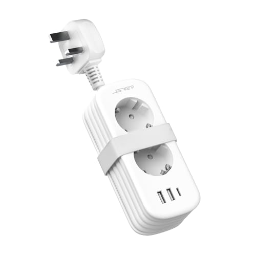 JSVER Reiseadapter UK, Kompakt 2Fach England Deutschland Reisestecker Adapter mit USB C&2 USB A Steckdosenadapter Typ G mit 1,5M Umwickeltes Kabel für Großbritannien,Irland,Malediven,HK,Singapur von JSVER