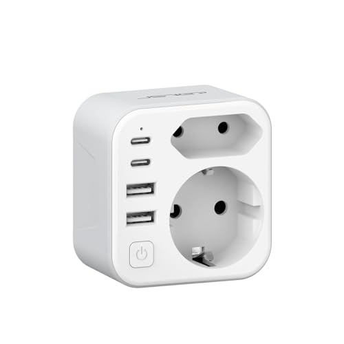 JSVER Reiseadapter UK Adapter 2 Fach England Deutschland Reisestecker Adapter mit 4 USB-Anschlüssen(2 USB C&2 USB A) Steckdosenadapter Typ G für England,Irland,Dubai,Malediven,HK,Singapur Stckdosen von JSVER