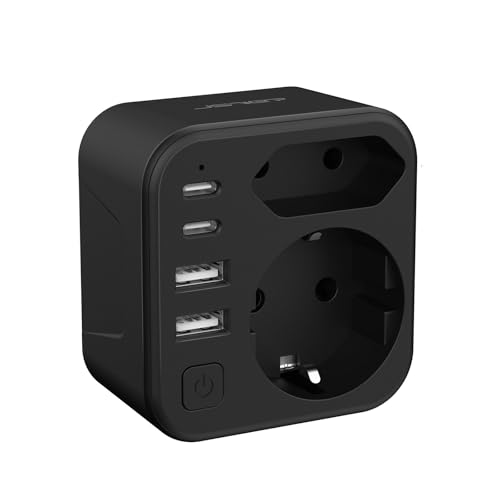 JSVER Reiseadapter für Südafrika,Steckdosenadapter Typ M 2 Steckdose Südafrika Deutschland Reisestecker Adapter mit 2 USB C&2 USB A(3,4A 17W) für Südafrika Namibia,Lesotho, Mosambik(Schwarz) von JSVER