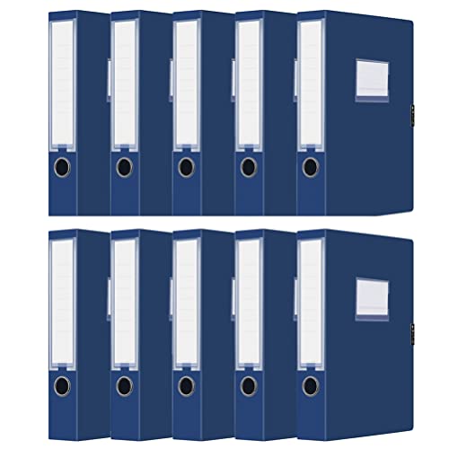 Amazon Marke - JSY 10er Pack Sammelboxen mit Klettverschluss,Document Box File mit Rückenschild Startseite Namensfeld Rücken 55 mm, ideal für DIN A4 Archivbox Heftbox Dokumentenbox -Dunkelblau von JSY