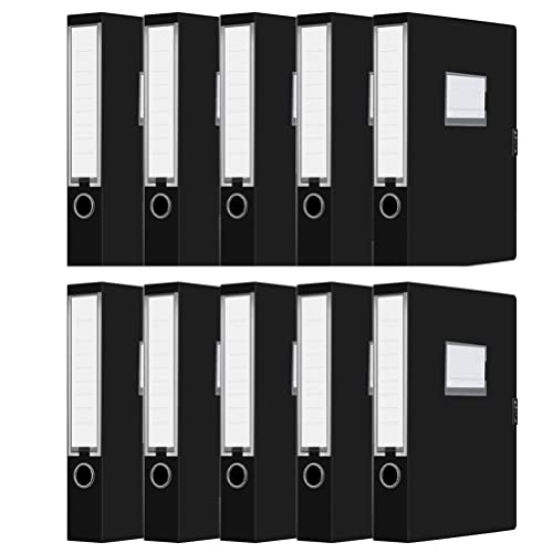 Amazon Marke - JSY 10er Pack Sammelboxen mit Klettverschluss,Document Box File mit Rückenschild Startseite Namensfeld Rücken 55 mm, ideal für DIN A4 Archivbox Heftbox Dokumentenbox -Schwarz von JSY