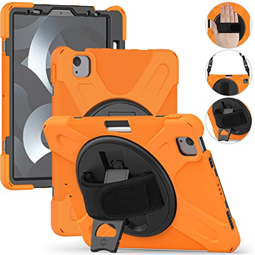 Hülle für iPad Pro 11 (2018/2020/2021/2022), Militärische Robuste 3-Stoßfeste Schutzhülle Case Cover mit Handschlaufe & Stifthalter & Ständer-Orange von JSY