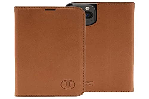 JT Berlin Bookcase Tegel Echtleder Hülle kompatibel mit Apple iPhone 13 Pro [Premium Flip-Case, Wireless Charging (Qi) kompatibel, Standfunktion, EC-Kartenfächer, Magnetverschluss] Cognac von JT Berlin