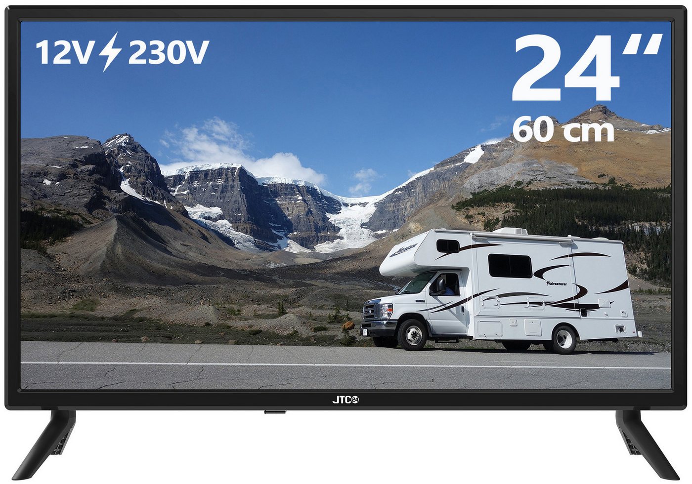 JTC-24 JTCT24H39241 LED-Fernseher (60,00 cm/24 Zoll, HD ready, 12-Volt / 230-Volt Anschluss, Fußball auch unterwegs beim Camping, Triple Tuner, USB-Mediaplayer, Kindersicherung, Sleep Timer, Ausschalt-Automatik) von JTC-24