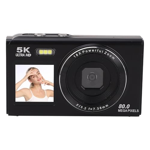 JTLB Dual Screen 5K 80MP Digitalkamera, 18x Zoom, Eingebaute Speicherkarte, Retro-Stilkamera für Anfänger, Digitalkamera mit Zwei Bildschirmen, WLAN-Übertragung (32GB) von JTLB