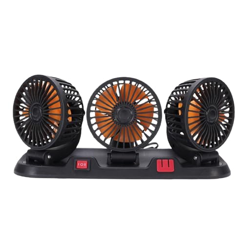 Tragbarer 3-Kopf-Auto-Kühlventilator, 2-Gang 360 ° Rotierender Kühlventilator für Van Truck SUV RV mit 3 Lüfter für Hinten (DC24V) von JTLB
